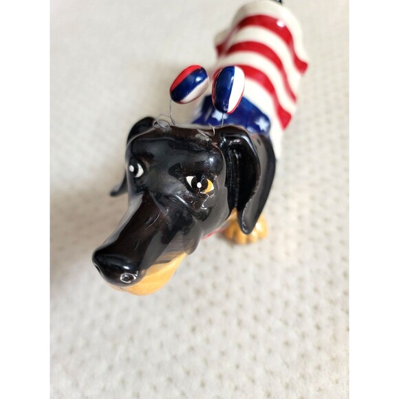 EUC BLUE SKY CLAYWORKS Heather Goldminc PATRIOTIC Flag BLACK DACHSHUND - Picture 3 of 10